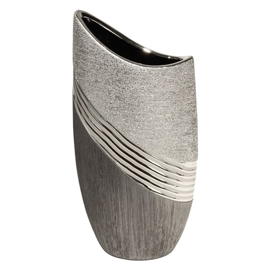 Product photograph of Bridgetown Ceramic Large Deco Vase In Grey And Silver from Furniture in Fashion