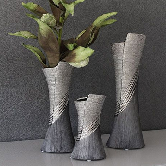 Bridgetown Ceramic Large Decorative Vase In Grey And Silver FiF