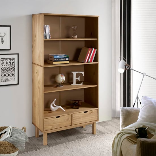 Read more about Bridie pinewood bookcase with 2 drawers in brown