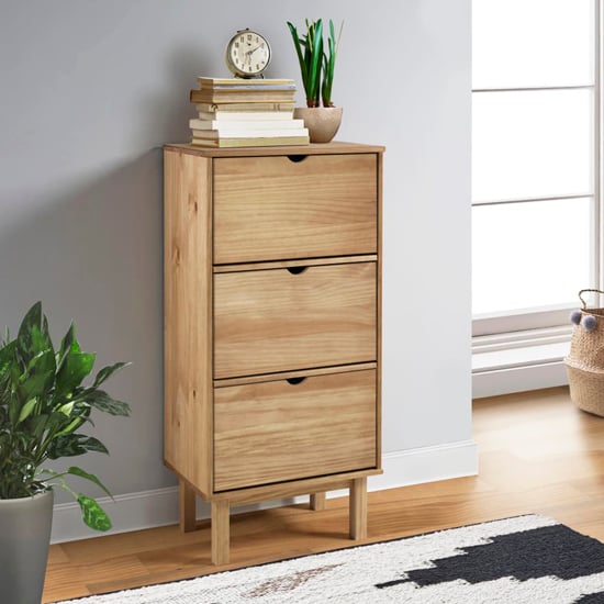 Read more about Bridie pinewood shoe storage cabinet with 3 drawers in brown