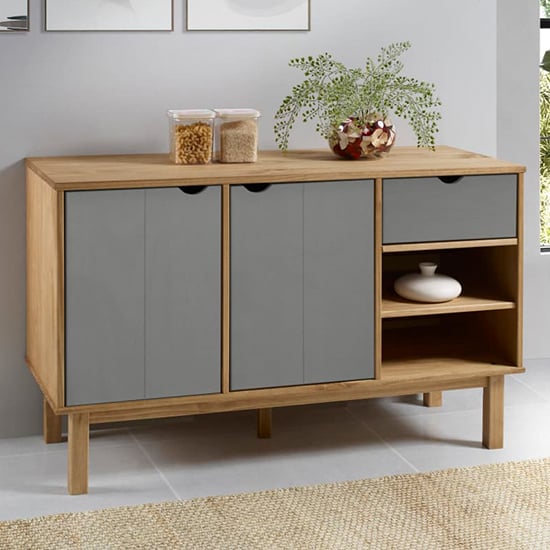 Product photograph of Bridie Pinewood Sideboard With 2 Doors 1 Drawer In Brown Grey from Furniture in Fashion