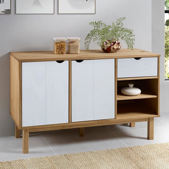 Read more about Bridie pinewood sideboard with 2 doors 1 drawer in brown white