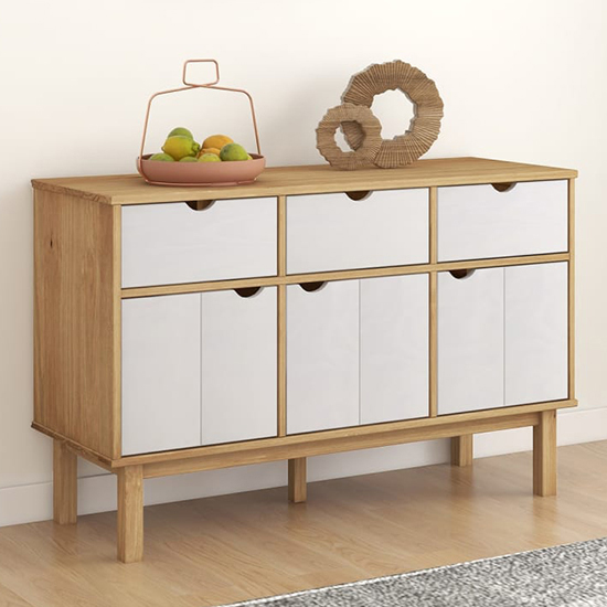 Read more about Bridie pinewood sideboard with 3 doors 3 drawers in brown white