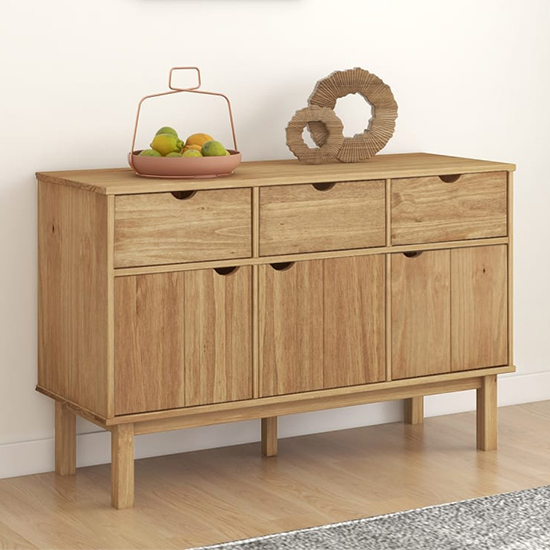 Read more about Bridie pinewood sideboard with 3 doors 3 drawers in brown