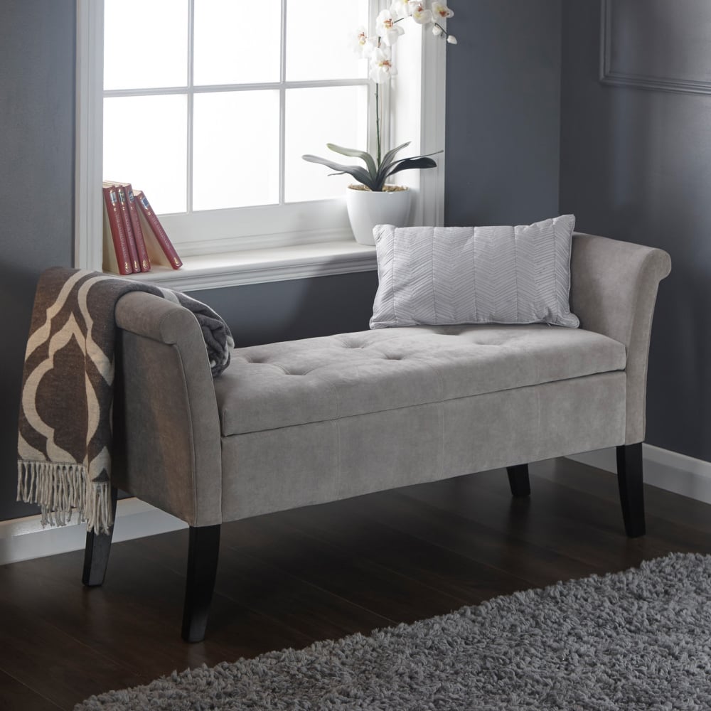 Bridport Fabric Storage Ottoman In Silver