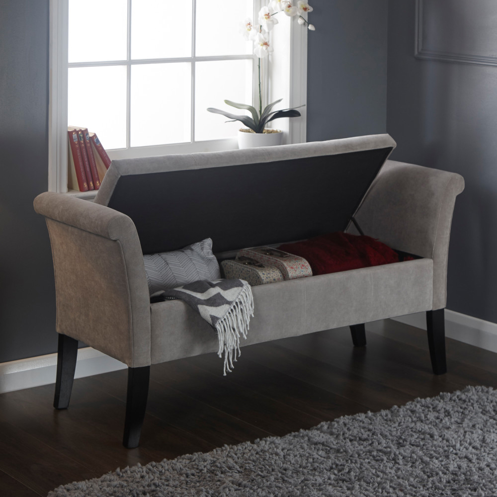 Bridport Fabric Storage Ottoman In Silver