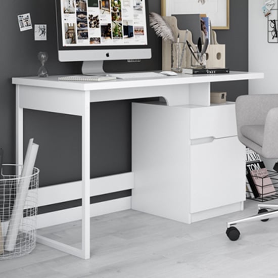 Photo of Bowburn wooden computer desk in white high gloss