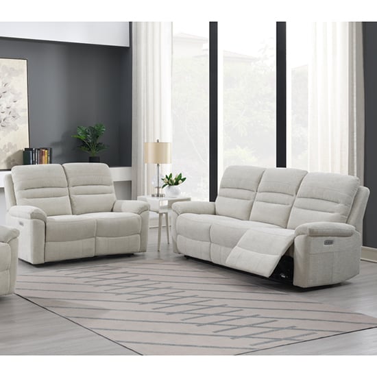 Product photograph of Brielle Fabric Electric Recliner 2 3 Seater Sofa Set In Beige from Furniture in Fashion