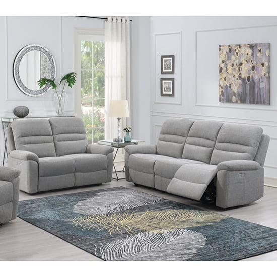 Product photograph of Brielle Fabric Electric Recliner 2 3 Seater Sofa Set In Grey from Furniture in Fashion