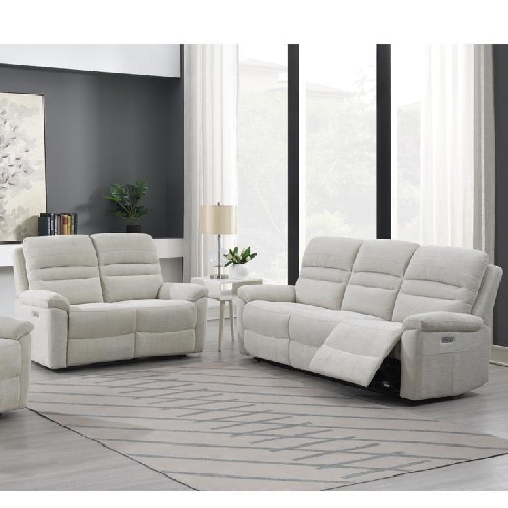 Brielle Fabric Electric Recliner 3+2 Seater Sofa Set In Beige