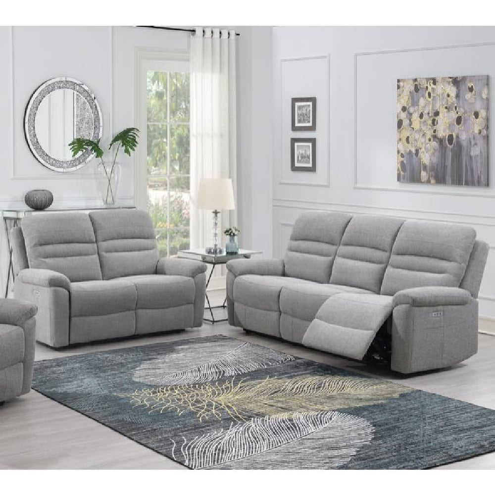Brielle Fabric Electric Recliner 3+2 Seater Sofa Set In Grey