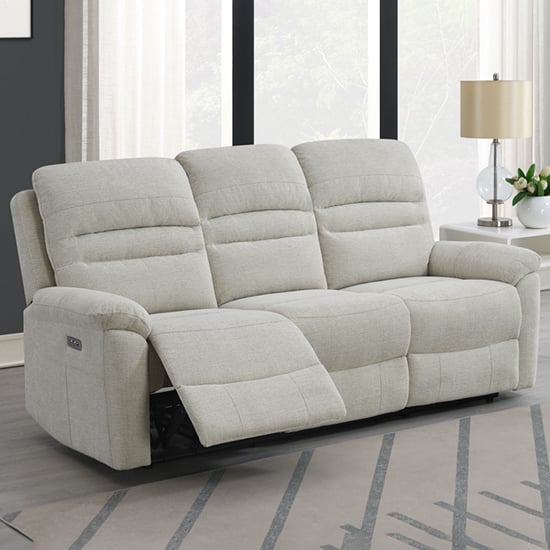 Product photograph of Brielle Fabric Electric Recliner 3 Seater Sofa In Beige from Furniture in Fashion