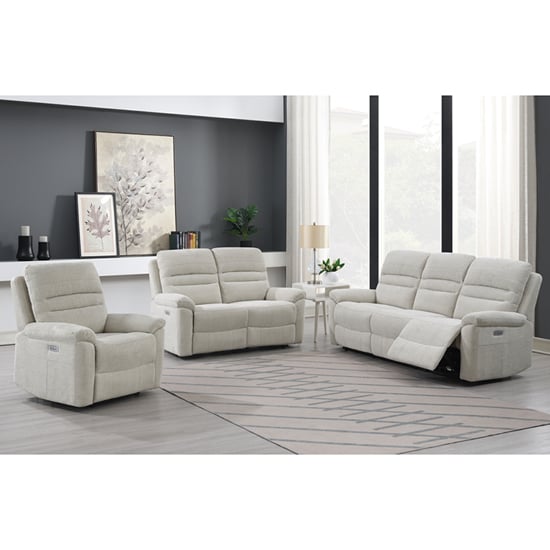 Product photograph of Brielle Fabric Electric Recliner Sofa Suite In Beige from Furniture in Fashion