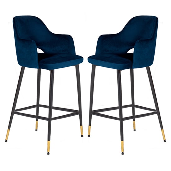 Product photograph of Brietta Navy Velvet Bar Chairs In Pair from Furniture in Fashion