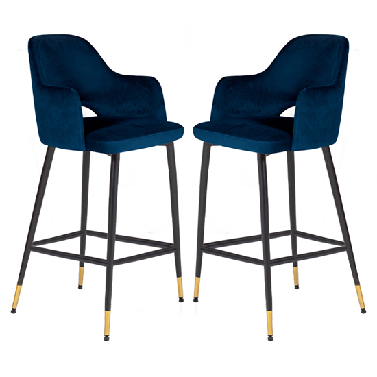 Brietta Navy Velvet Bar Chairs In Pair Furniture in Fashion