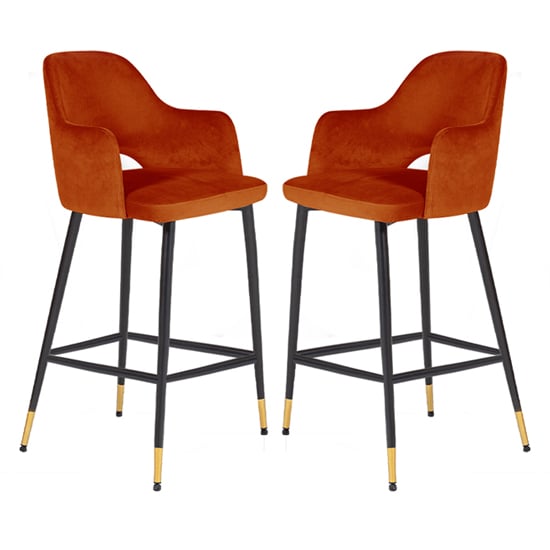 Product photograph of Brietta Rust Velvet Bar Chairs In Pair from Furniture in Fashion