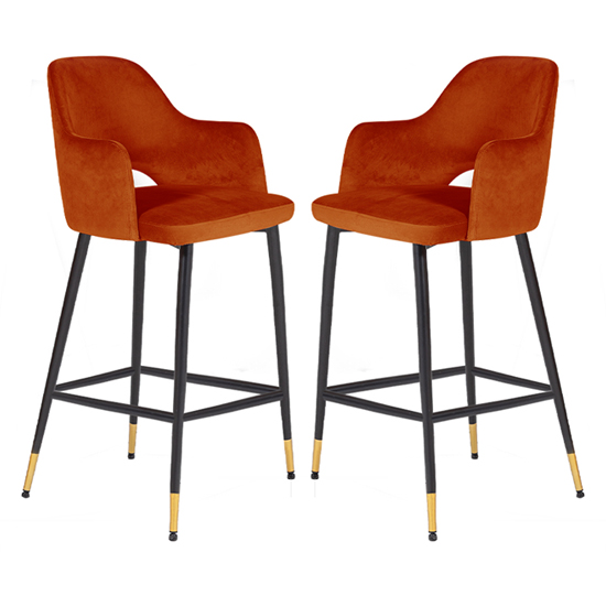 Brietta Rust Velvet Bar Chairs In Pair Furniture in Fashion