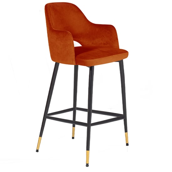Brietta Velvet Bar Chair In Rust