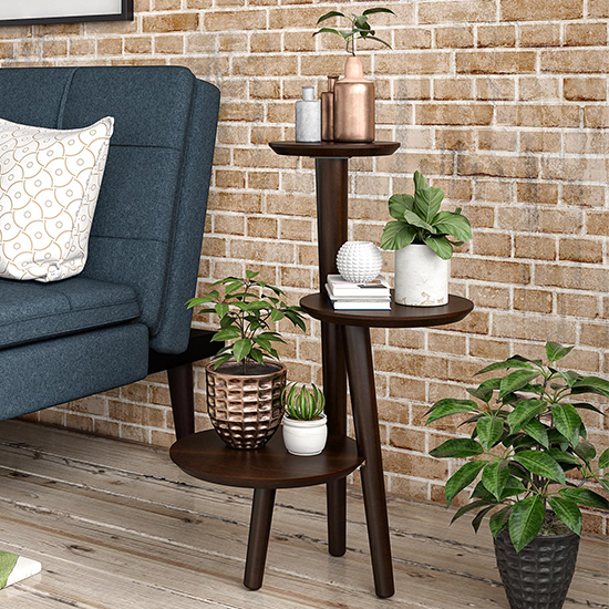 Product photograph of Brigg Wooden Plant Stand In Walnut from Furniture in Fashion