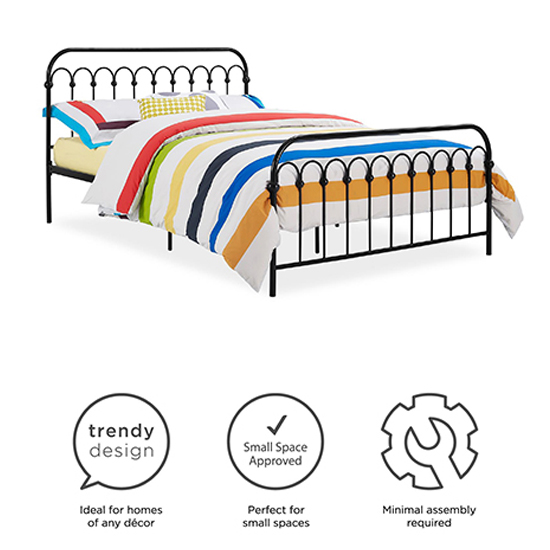 Bright Metal Double Bed In Black