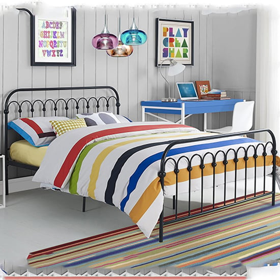 Bright Metal Double Bed In Black