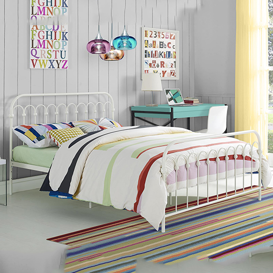 Bright Metal Double Bed In White
