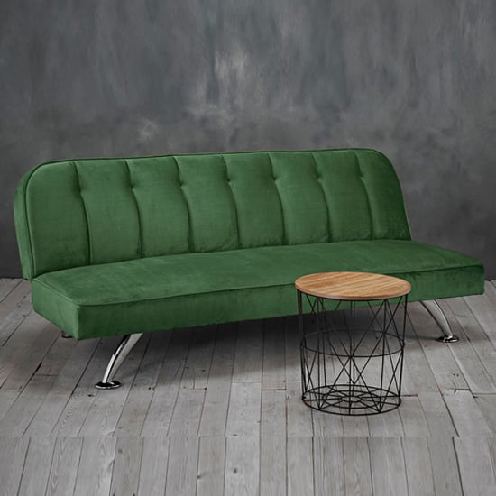 Photo of Brighten velvet sofa bed with chrome metal legs in green