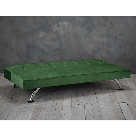 Birdlip Velvet Sofa Bed In Green With Chrome Metal Legs_2