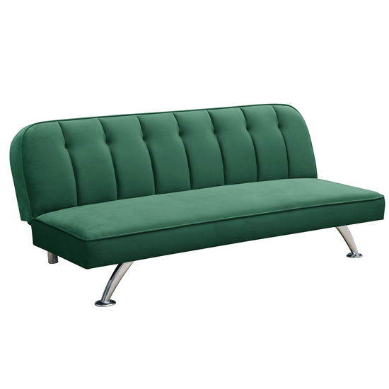 Birdlip Velvet Sofa Bed In Green With Chrome Metal Legs_3