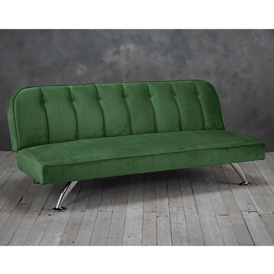 Birdlip Velvet Sofa Bed In Green With Chrome Metal Legs_1