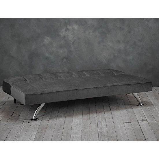 Birdlip Velvet Sofa Bed In Grey With Chrome Metal Legs_2