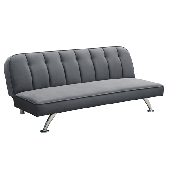 Birdlip Velvet Sofa Bed In Grey With Chrome Metal Legs_3