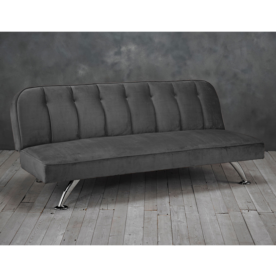 Birdlip Velvet Sofa Bed In Grey With Chrome Metal Legs