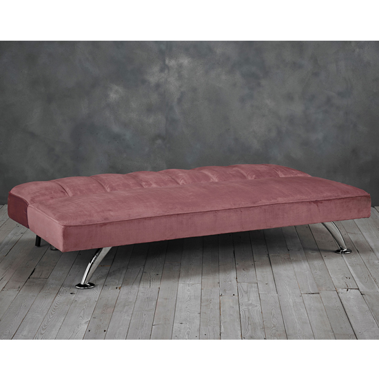 Birdlip Velvet Sofa Bed In Pink With Chrome Metal Legs_2