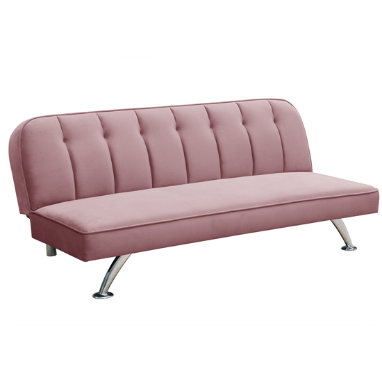 Birdlip Velvet Sofa Bed In Pink With Chrome Metal Legs_3