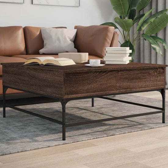 Brighton Wooden Coffee Table With Metal Frame In Brown Oak
