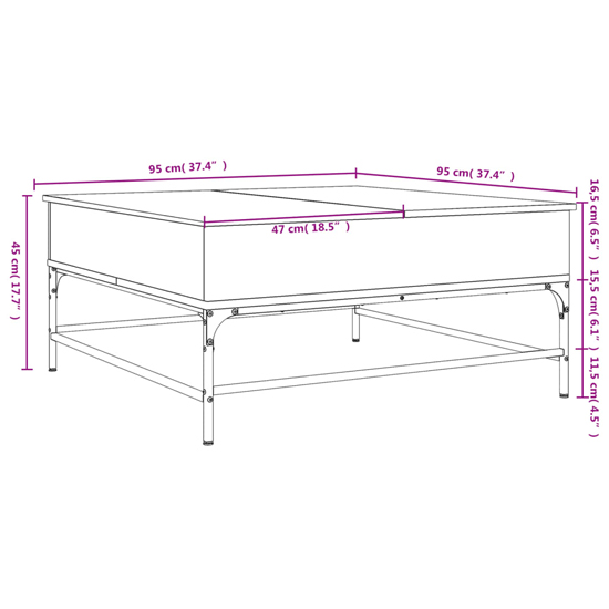 Brighton Wooden Coffee Table With Metal Frame In Sonoma Oak