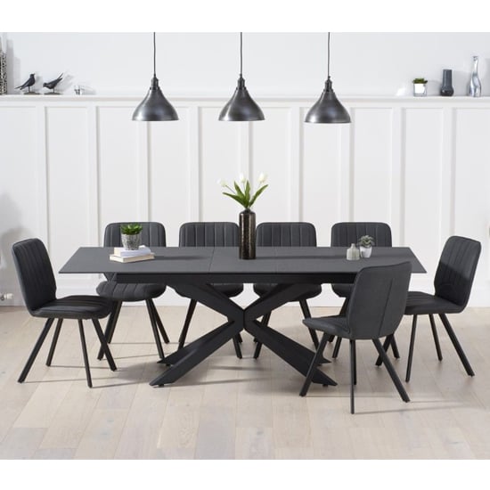 Photo of Brilly extending grey effect glass dining table 6 grey chairs