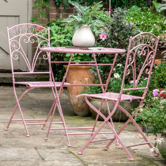 Brandis Metal Bistro Set With Round Table In Pink_1