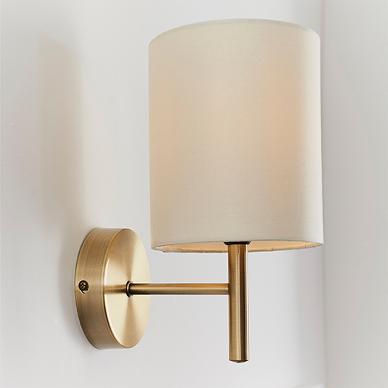 Brio Cream Fabric Wall Light In Antique Brass