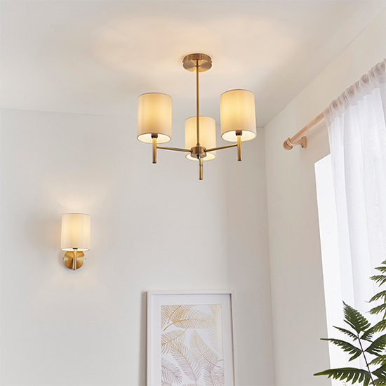 Brio Cream Fabric Wall Light In Antique Brass