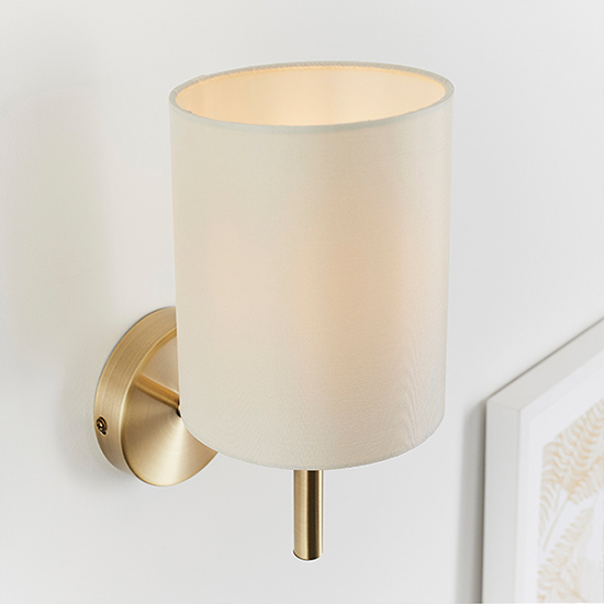 Brio Cream Fabric Wall Light In Antique Brass