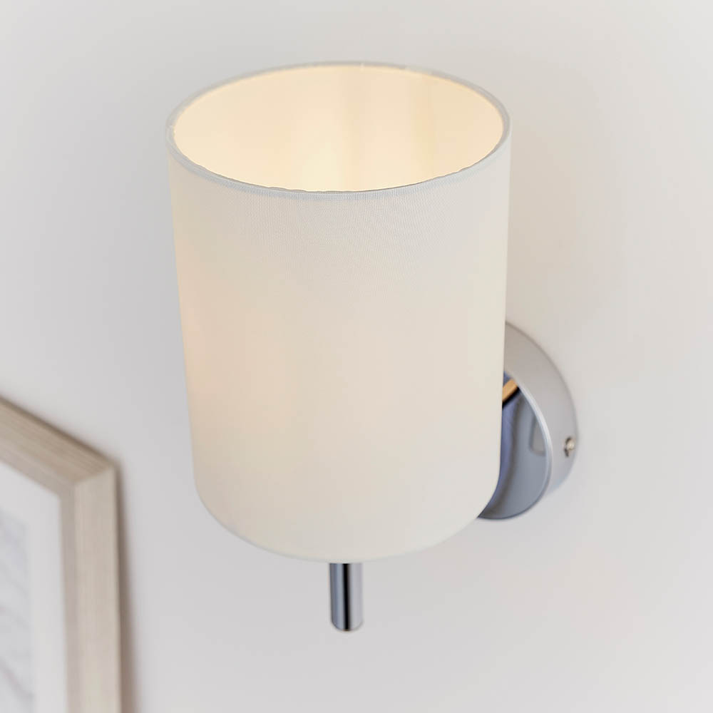 Brio White Fabric Wall Light In Polished Chrome