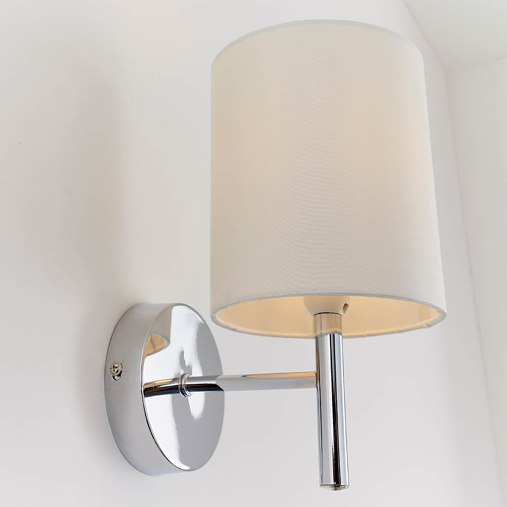Brio White Fabric Wall Light In Polished Chrome