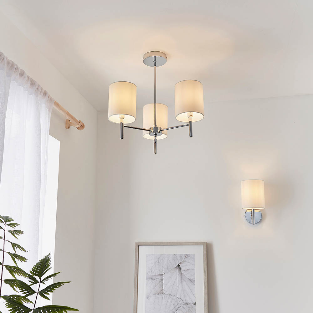 Brio White Fabric Wall Light In Polished Chrome