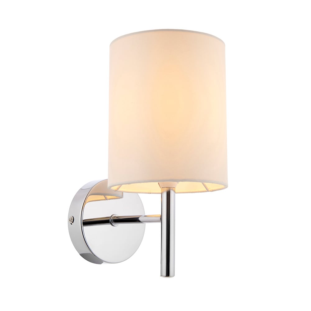 Brio White Fabric Wall Light In Polished Chrome