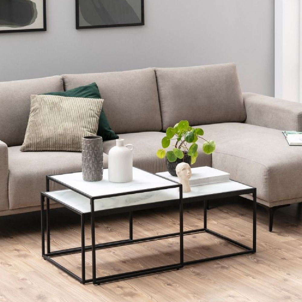 Read more about Bristol marble effect glass nesting coffee tables in white