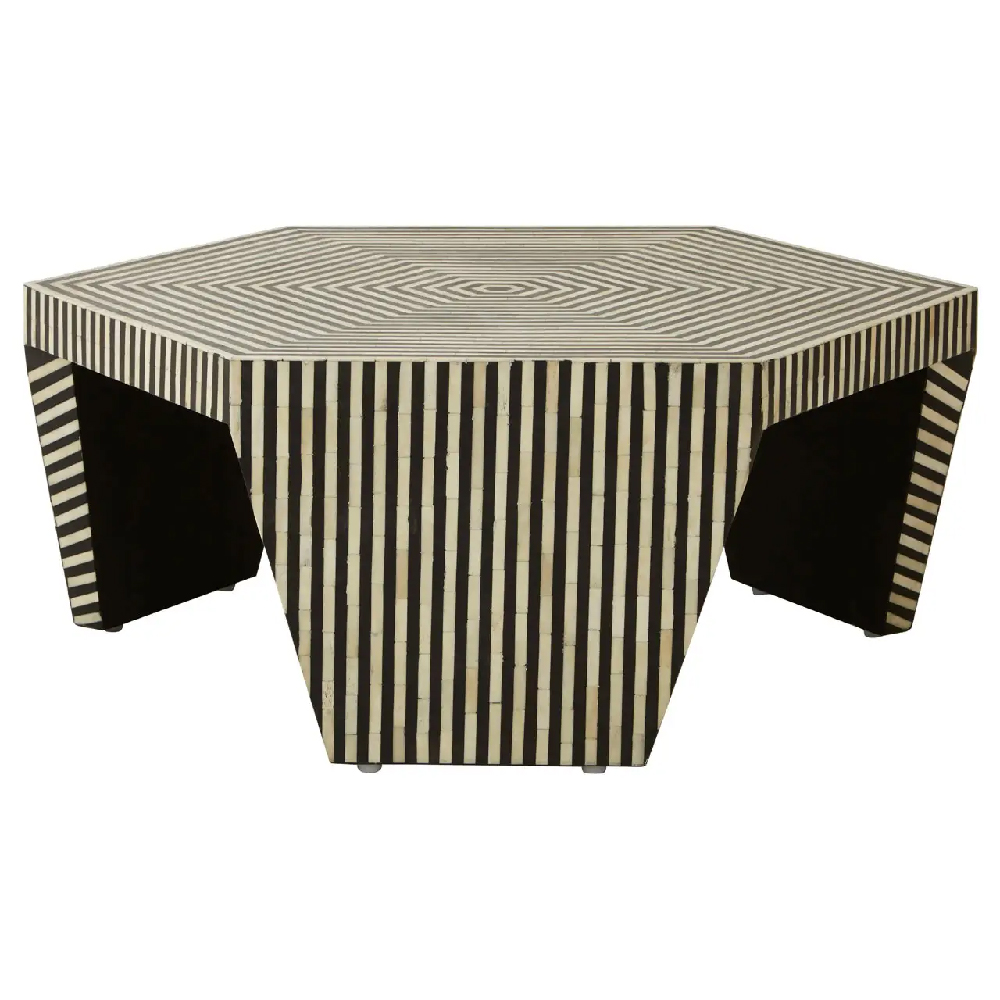 Read more about Bristol wooden striped hexagon coffee table in black and white