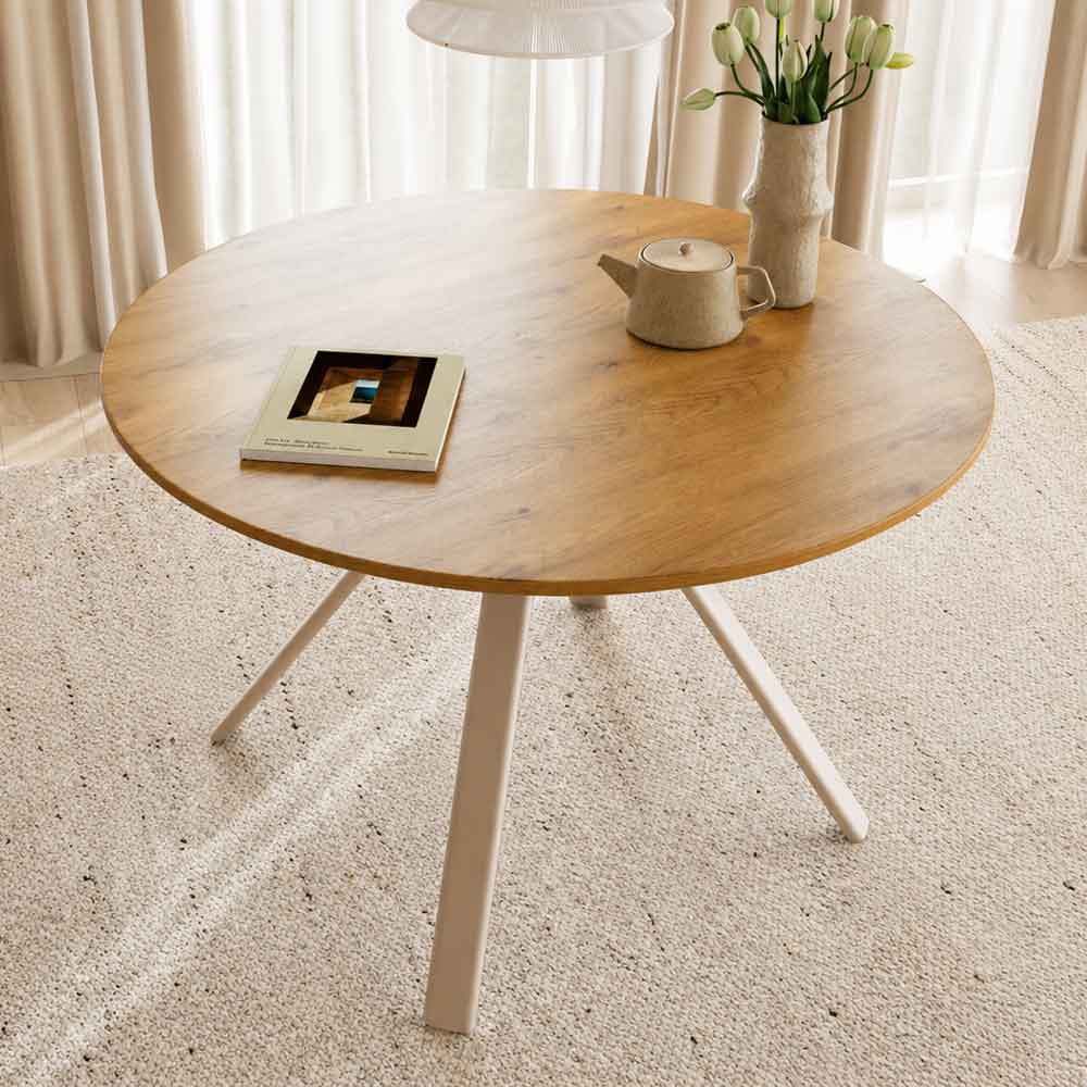 Briston Round Wooden Dining Table in Wild Oak and Grey