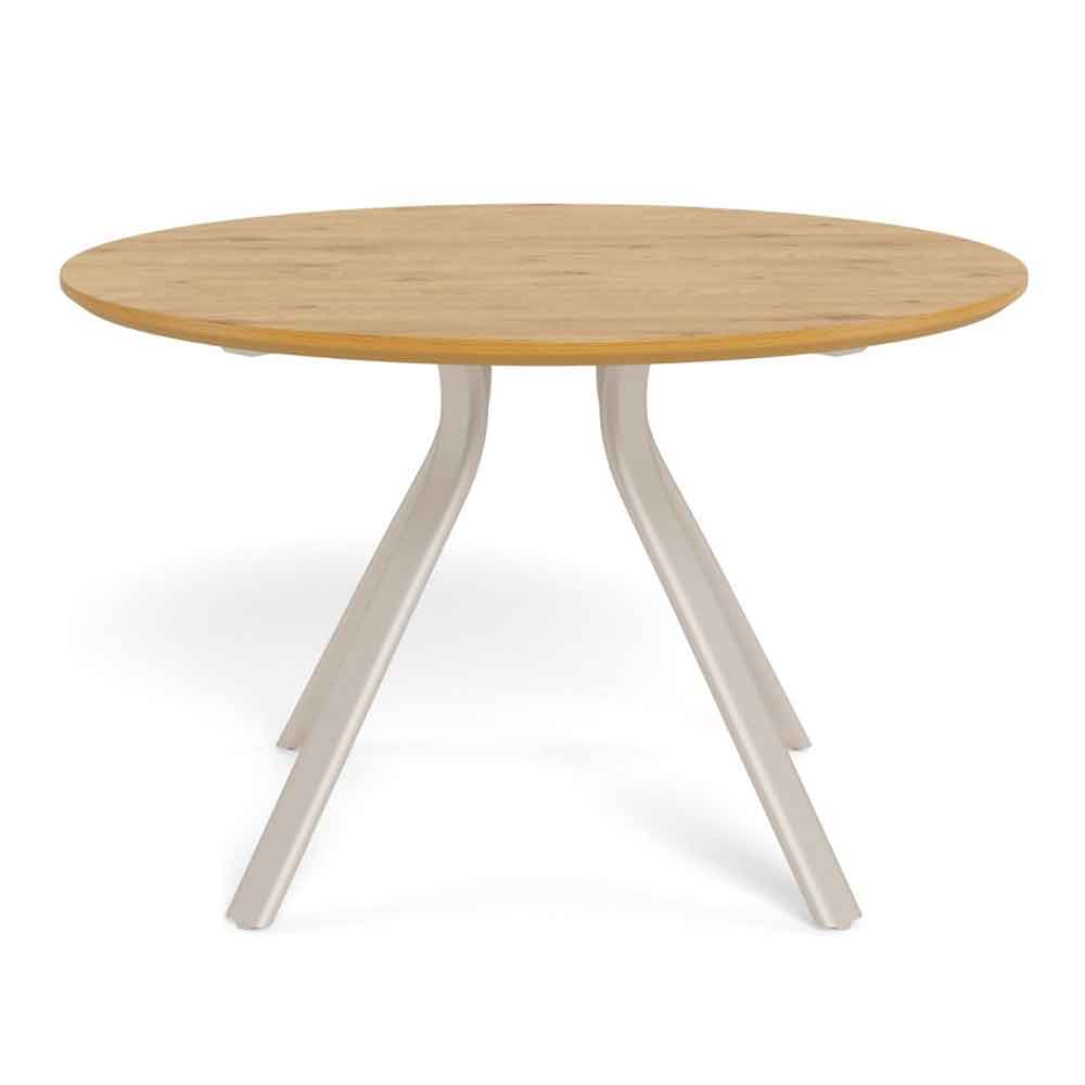 Briston Round Wooden Dining Table in Wild Oak and Grey